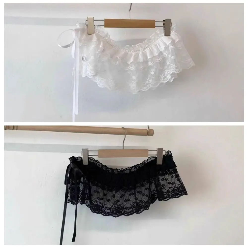 Moda Y2k Minigonna in pizzo Gonna corta in garza stile coreano Lolita Gonna con tenda sul sedere Gonna con bordo arricciato Donna