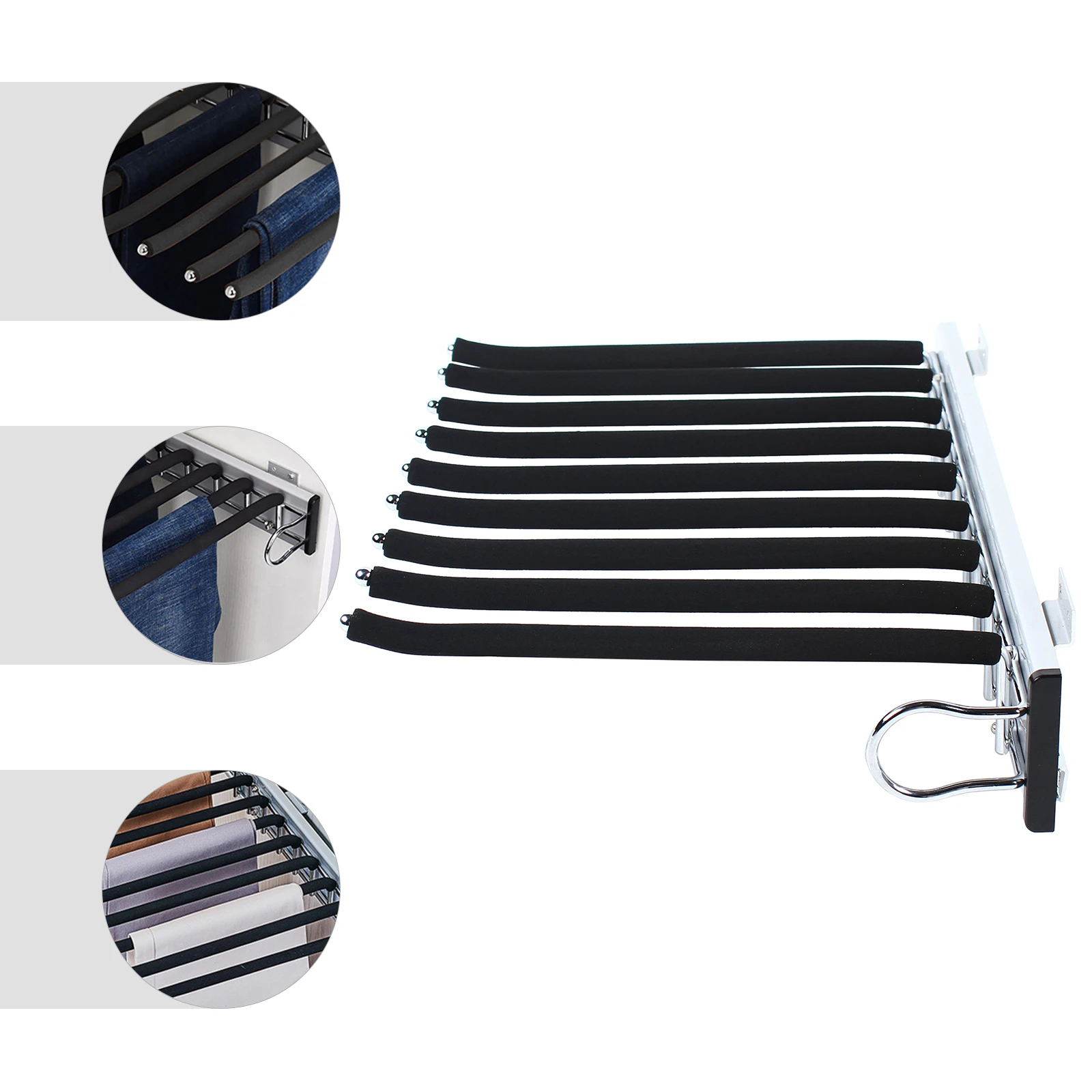 9-Rod Premium Pull-Out Wardrobe Pants Rack Space-Saving for Modern Closet Storage Pants Storage Organize Shelf Rack Wall Mounted