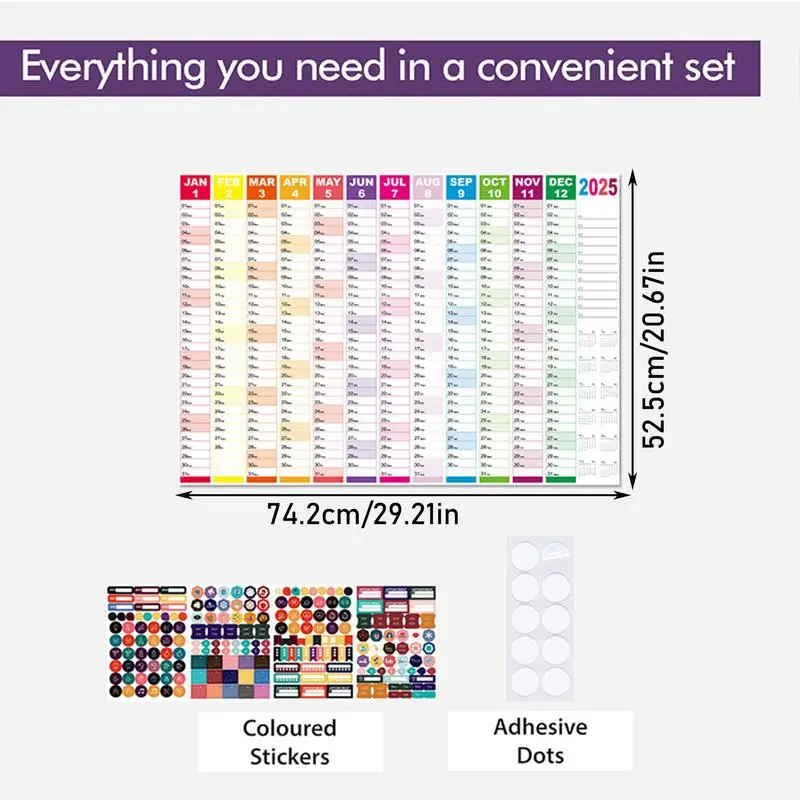 2025, kleur jaarlijkse Engelse kalender, wandkalender, creatief jaarlijks, vereenvoudig schema, planner, organisator, kalender