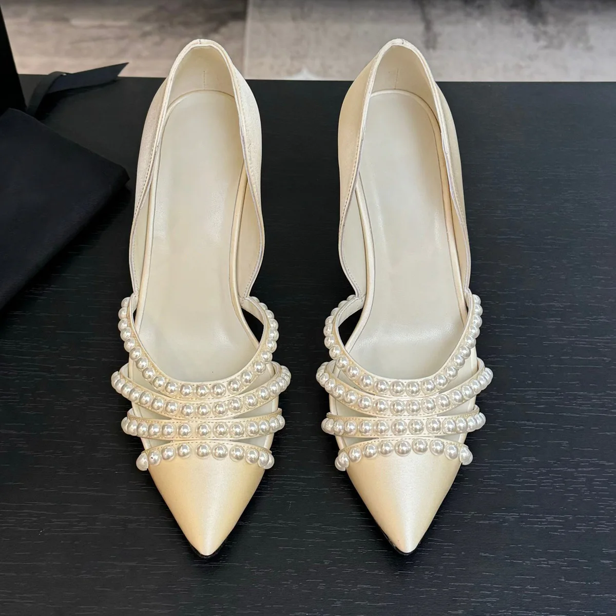 

High quality 2026 New Women's Pointed Toe High Heel , Leather/Satin + Pearl Decoration Design YYT25100106