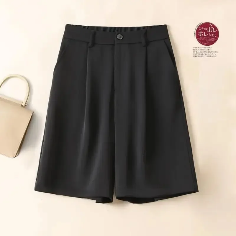 Verde sólido Casual cintura alta pierna ancha bolsillos botón suelto pantalones cortos de mujer moda coreana traje de verano pantalones cortos mujeres 2025 verano