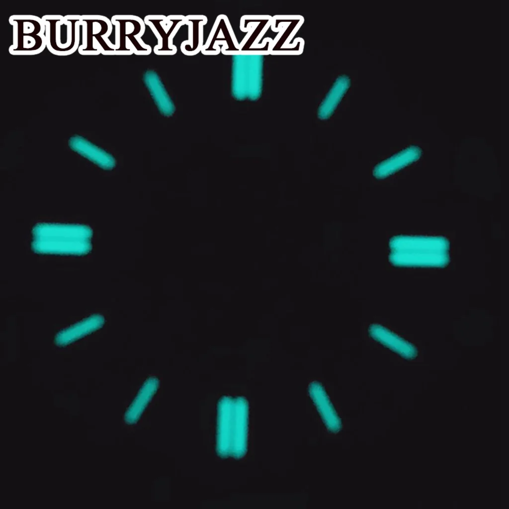 قرص ساعة من Burryjazz مضيء ، بدون شعار ، قرص أزرق وأخضر ووردي ، الساعة 3: 00 ، علبة ساعة التاج ، ، من من نوع NH35 4R35 NH34 #5