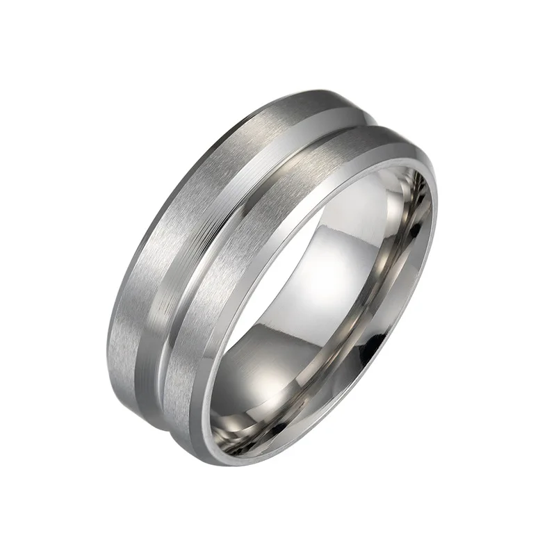 Fashion Matte Groove Women Men Polished Stainless Steel Convention Jewelry Wedding Band Ring Marry Gifts