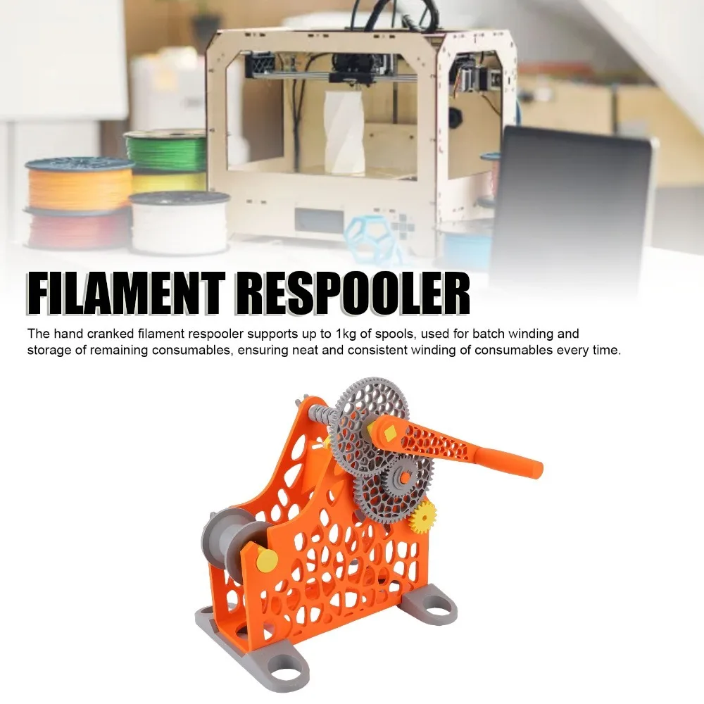 Hand Cranked 3D Printer Filament Respooler Detachable Design 1kg Capacity Filament Rewinder Modular Design Spool Rewinder