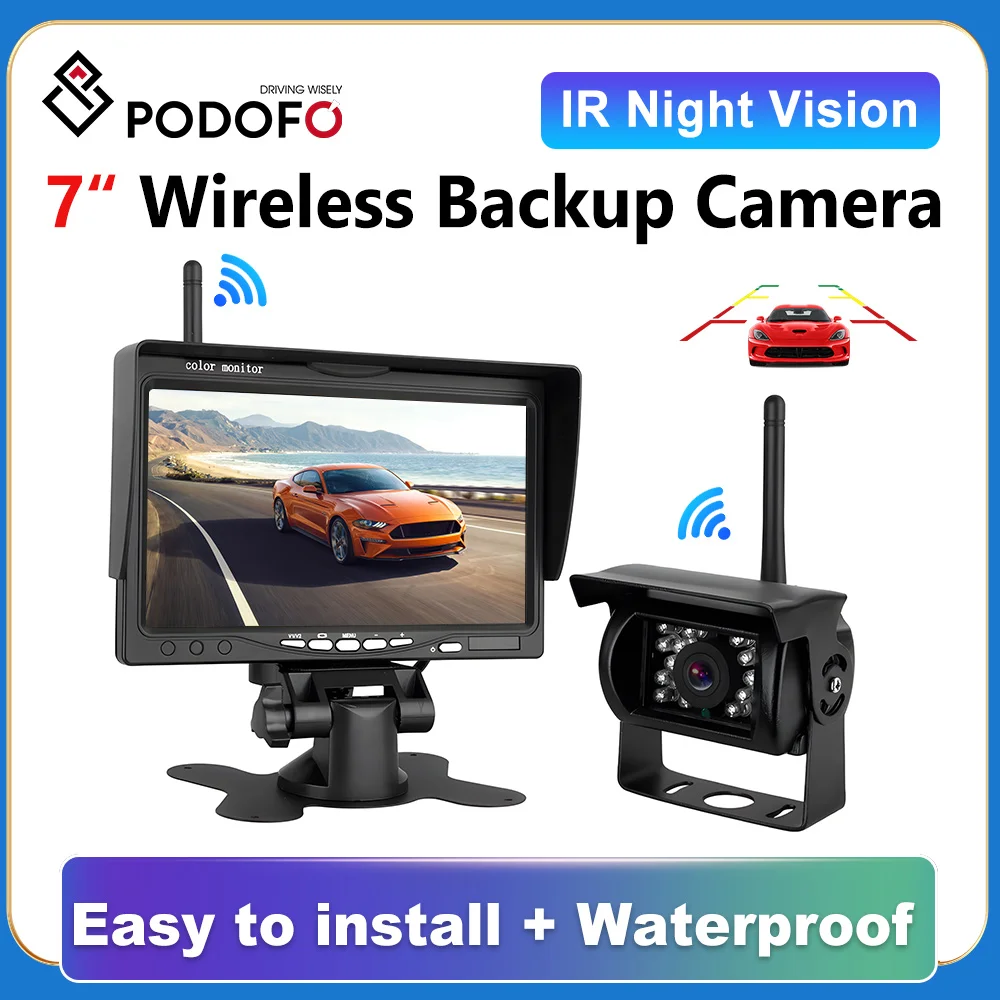 

Podofo Wireless Backup Camera 7" HD LCD Vehicle Rear View Monitor Night Vision Parking System for Truck RV Trailer Motorhome Bus