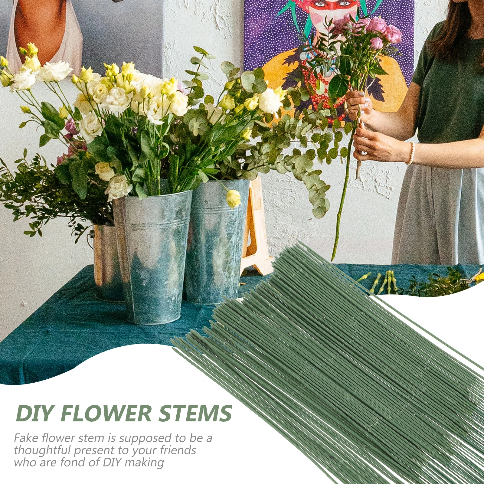 100 個の造花茎プラスチック花茎グリーン耐久性のある花ピックウェディングブーケスクラップブック DIY 装飾用