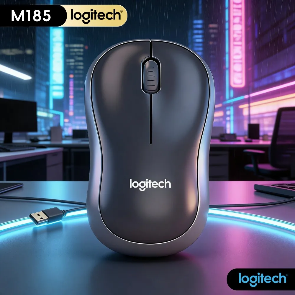 Logitech M185 Ergonomic Home Office Wireless Mouse Ambidextrous Grip 10M Range 12-Month Battery 1000 DPI Tracking Multi-System