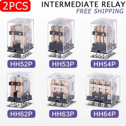 2PCS Miniature Coil Generalel ectromagnetic Intermediate Relay Switch HH52P 53P 54P 62P 63P 63P LED 12/24VDC 110/220VAC