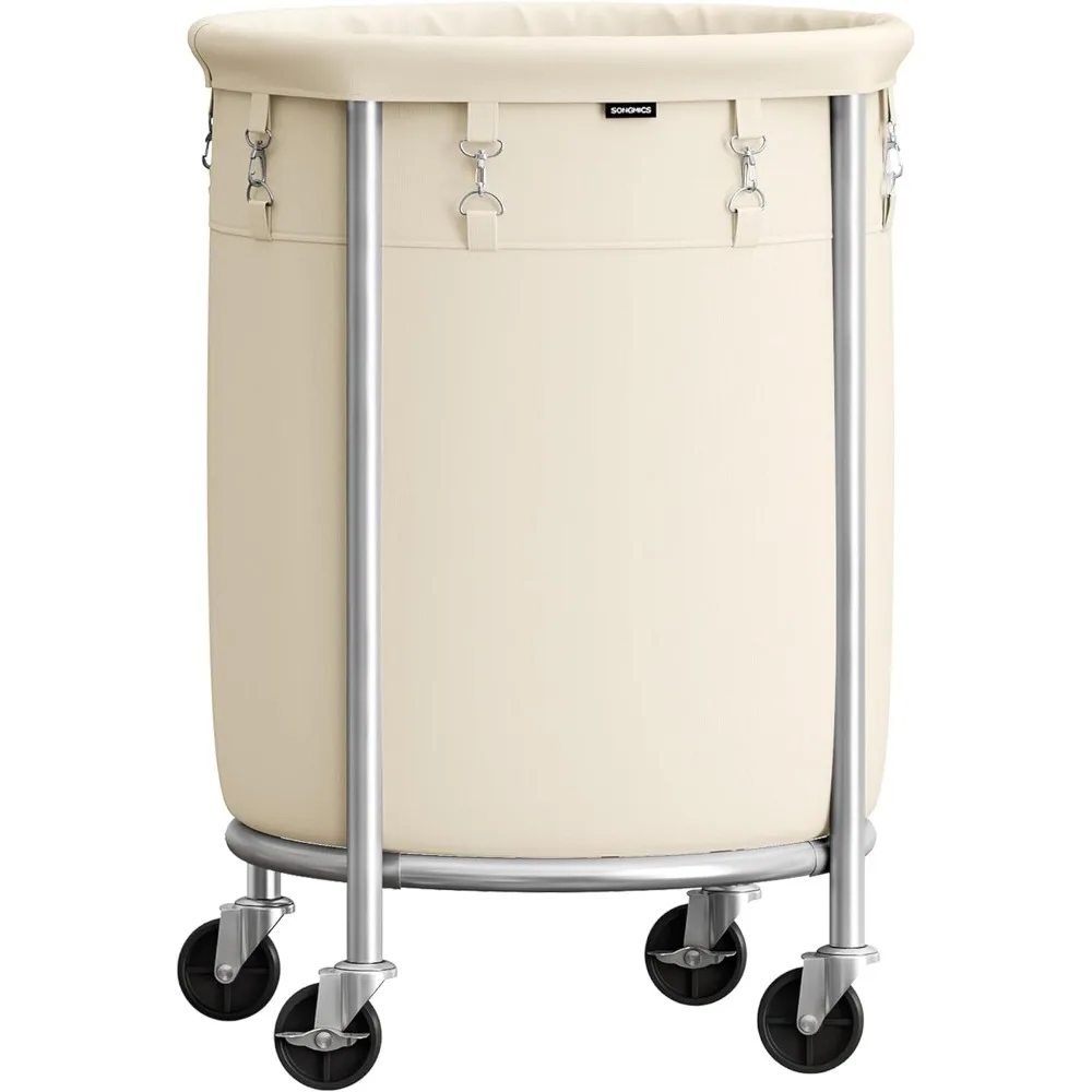 

SONGMICS Laundry Basket with Wheels, Rolling Laundry Hamper, 29 Gal., Round Laundry Cart with Steel Frame and Removable Bag