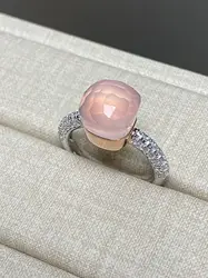High Quality 10.6mm S925 Ring with Natural Pink Crystal Inlay Zircon Rings For Women Fine Jewelry Party Gift