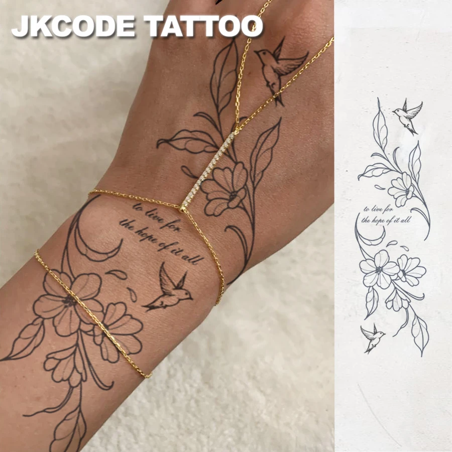 Herbal Tattoo Stickers for Music Festivals, Ins Style, Cute Design, Forest Environmental Protection Theme Tattoo - Tree of Life - Pattern Arm Band Tattoo, Floral Language Sentences, Elegant Style, Cute Tattoo, Fashionable Girl Accessories, Women's Tattoo for Foot, Hand, Neck, Shoulder, Collarbone, Long-Lasting Waterproof Tattoo for 15 Days