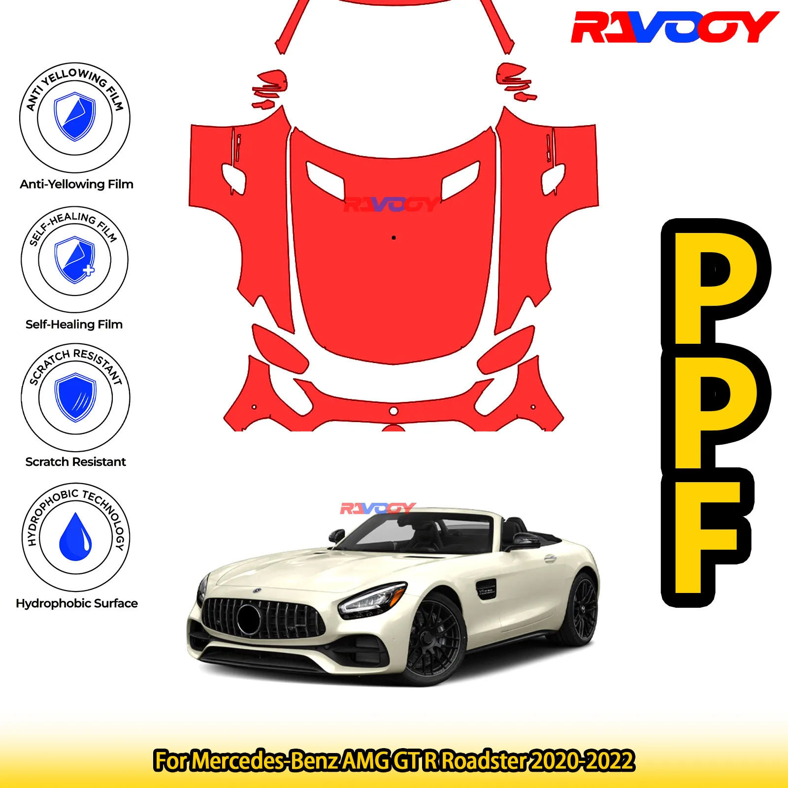 

Для Mercedes-Benz AMG GT R Roadster 2020-2022 глянцевая матовая черная предварительно вырезанная передняя защитная пленка PPF комплект