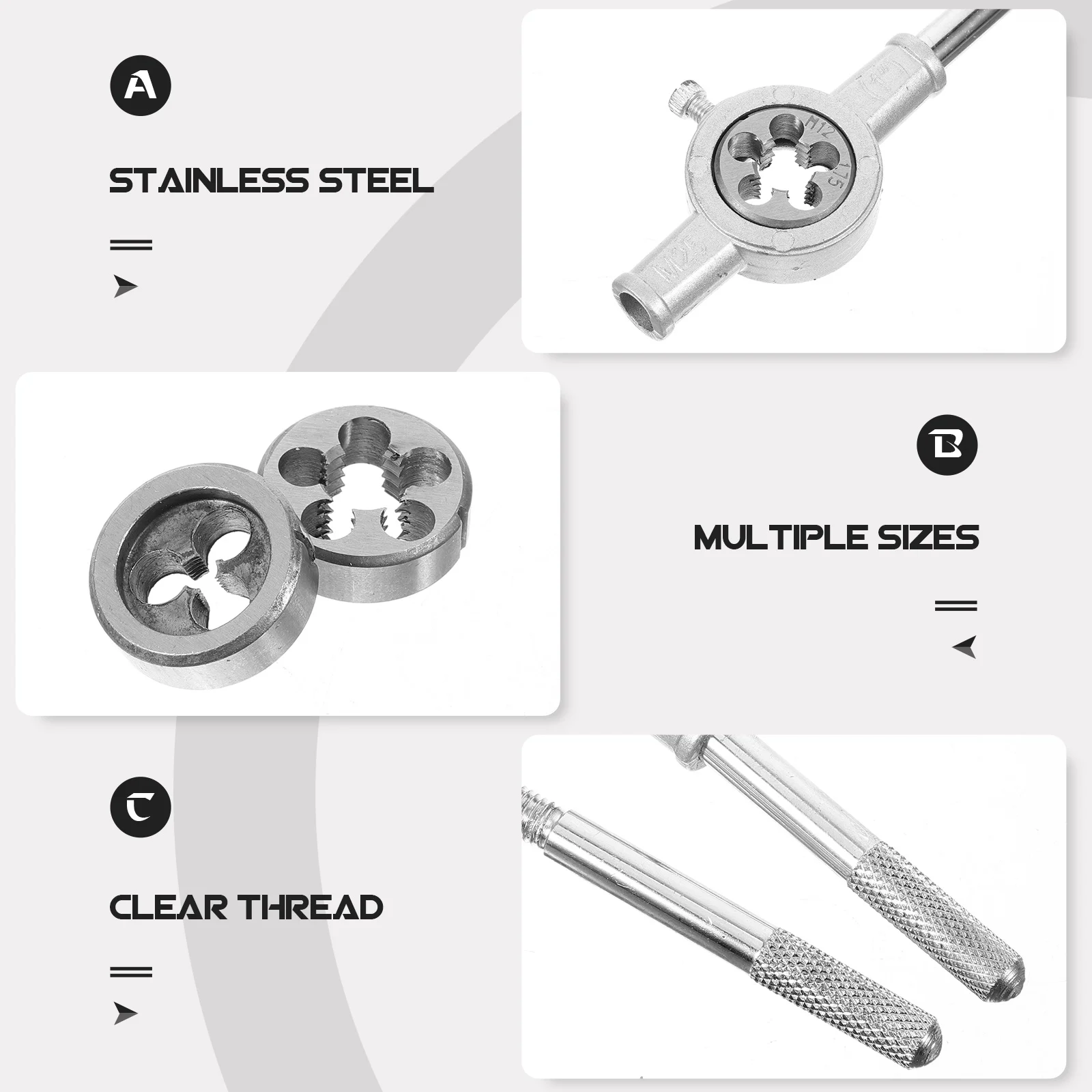 1Set Tap Die Set Stainless Steel Rethreading Tool Kit M5 M6 M8 M10 Thread Cutting Wrench Die and Tap Set Threading Tool