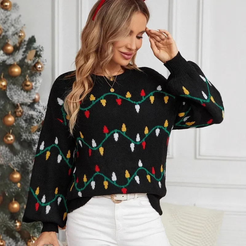 سترة عيد الميلاد رائجة البيع للموسم فضفاضة علوية ملونة خفيفة حلوة عبر الحدود المرأة موضة محبوك سترة المسيح