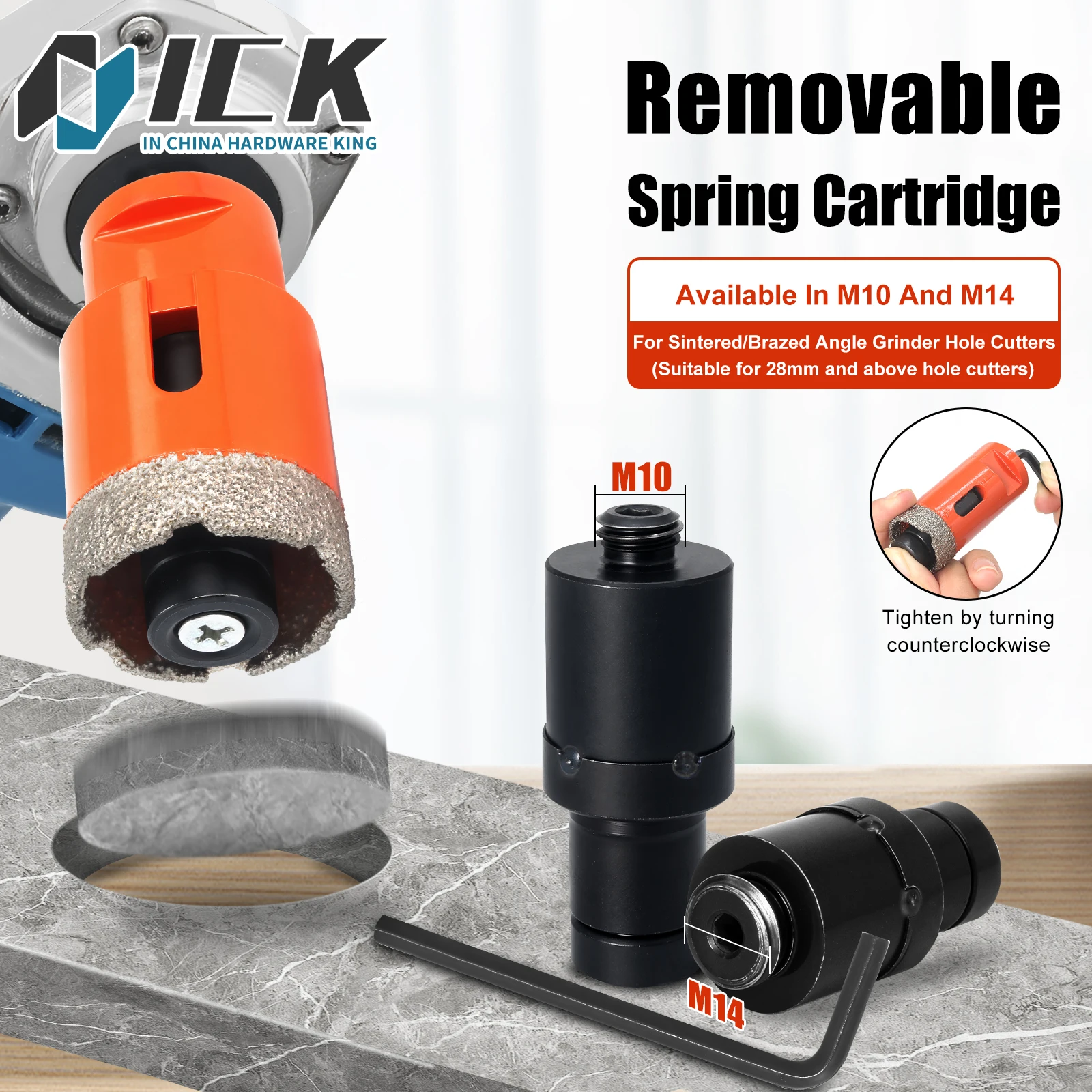 

M10/M14 Spring Ejection Cartridge for Diamond Hole Saws - Debris Removal for Marble, Tile, Granite