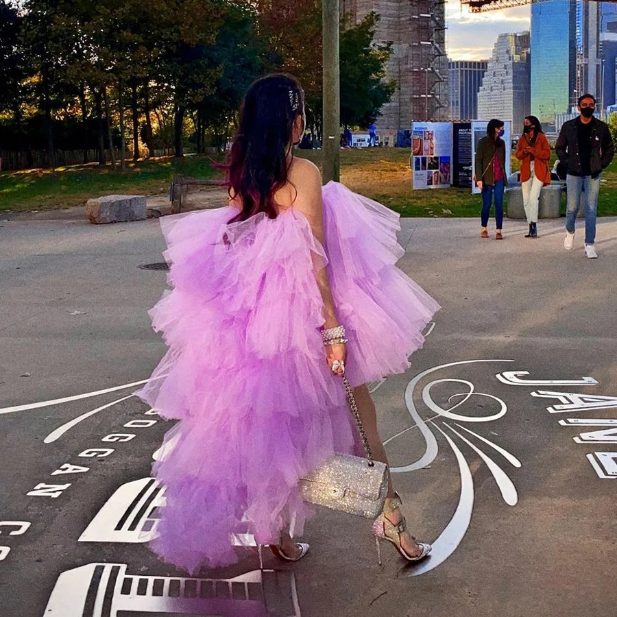 Pretty Light Purple High Low Tulle Dress Tulle Gowns Women High Street Extra Puffy Tutu Skirt For Gilrs Birthday Party Wear