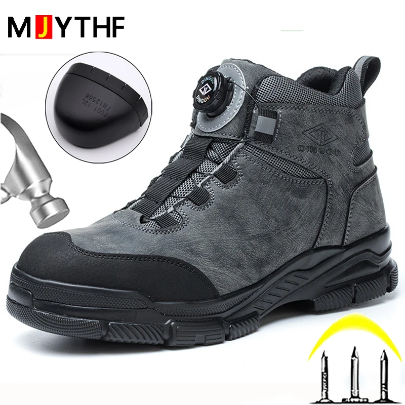 

New Rotating Buttons Men Work Boots Steel Toe Cap Protective Shoes Safety Boots Men Anti Puncture Anti Smashing Security Shoes