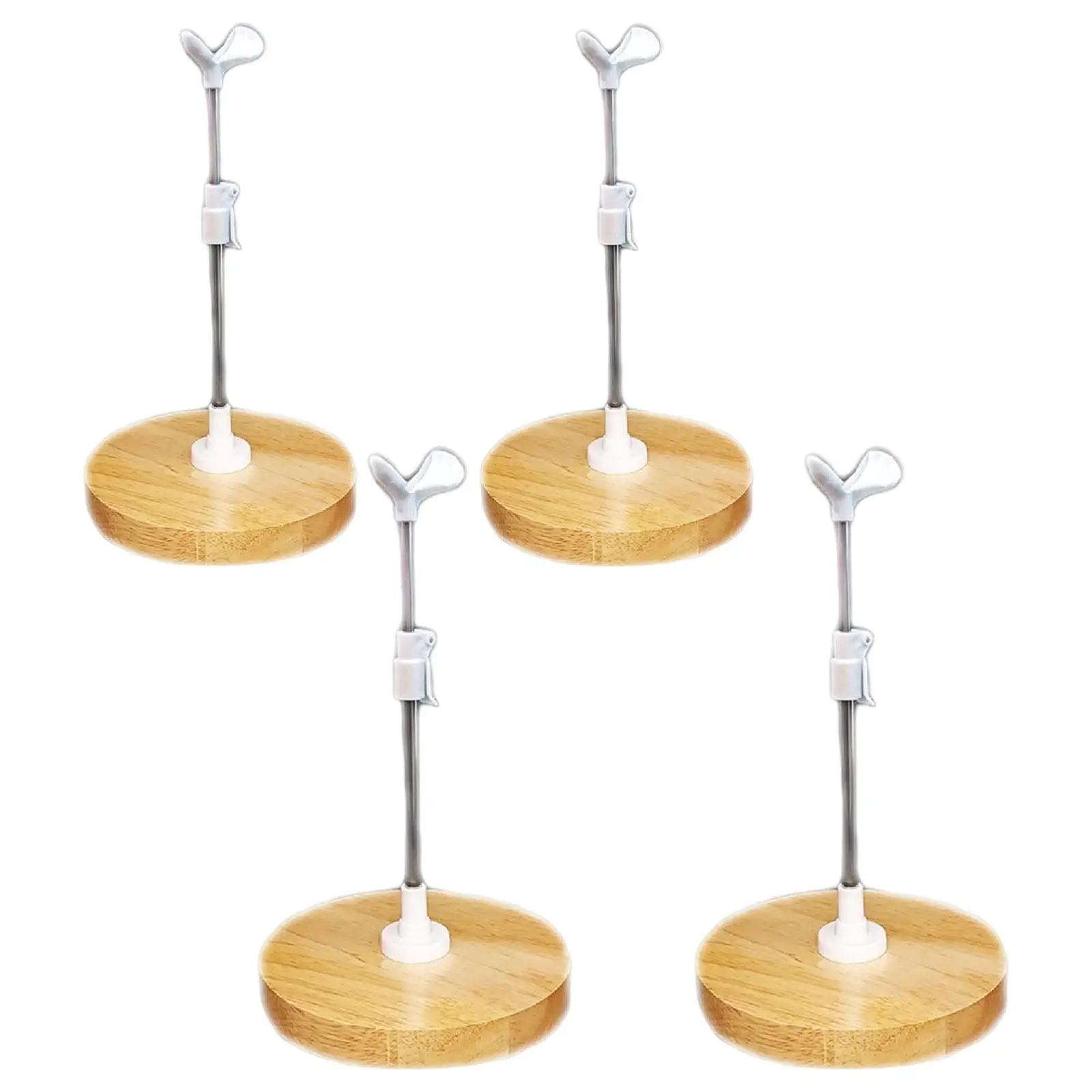 Doll Stand, Adjustable Round Wooden Base, Stainless Steel Support, Stable Base,