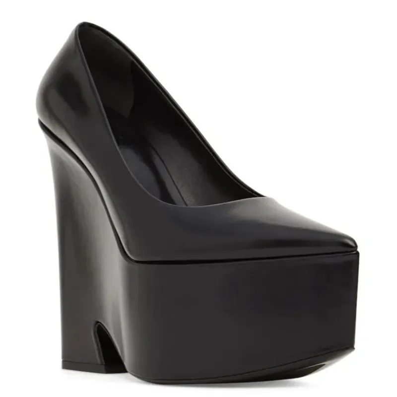 

2025Women's new thick sole wedge heel women's shoes fashion platform ultra-high heel pointed wedding banquet women's shoes