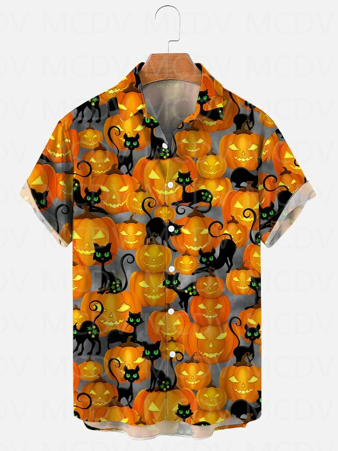 

Men's For Women's Black Cat Halloween Pumpkin Art Casual 3D Printed Hawaii Shirt