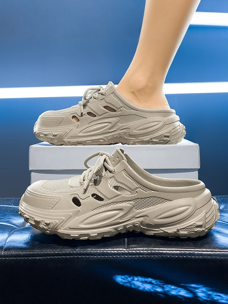 Men's Summer Outdoor Sports Anti-Slip Odor-Resistant Headed Clog Thick Bottom Sensation Beach Water Shoes Half Slippers