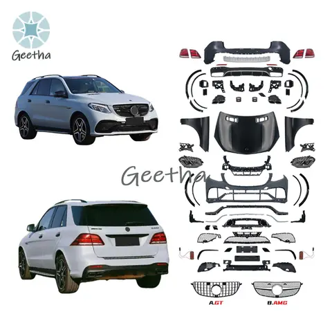 벤츠 ML W166 용 공장 도매 자동차 범퍼 GLE63 AMG 2015-2019 바디 키트 리어 범퍼 사이드 스커트 프론트 범퍼로 업그레이드