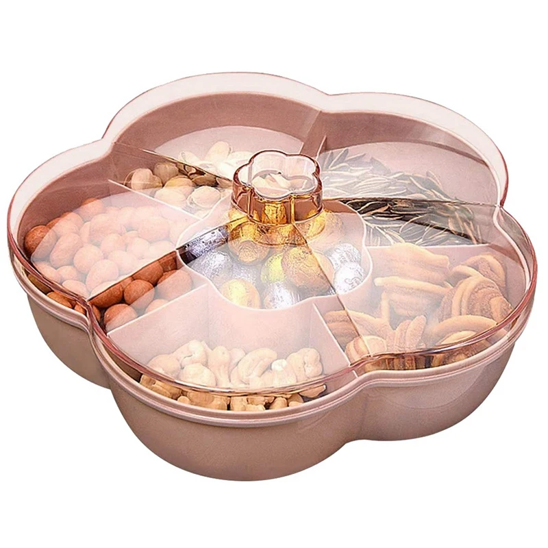 

2X Snack Storage Box, Flower Shape Snack Tray With Lid,Nut Candy Food Storage Box,Fruit Box Dry Fruit Container,Pink