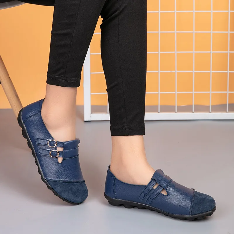 Autumn New Women Shoes Genuine Leather Flats Shoes Casual Loafers Comfortable Womens Moccasins Zapatos De Mujer Plus Size 35-44