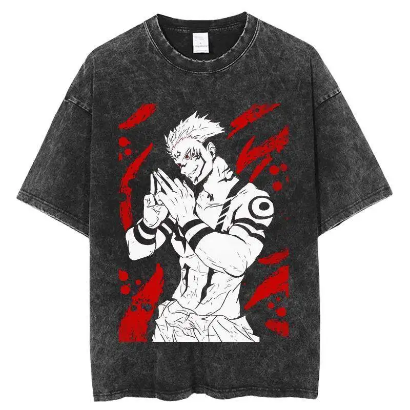 

Jujutsu Kaisen Gojo Satoru's Vintage Washed Pure Cotton Short-Sleeved T-Shirt for Men