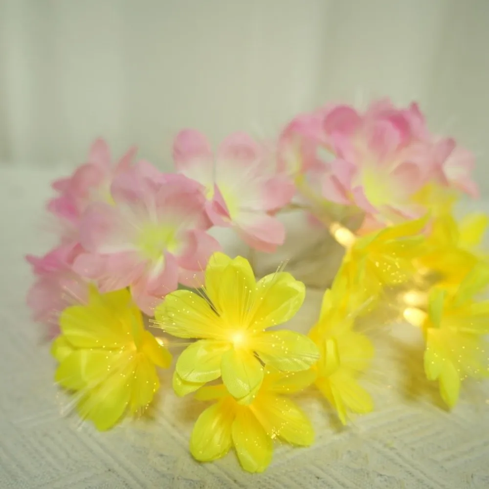 1PC 1.5M10LED Camellia Shaped Light String, Battery Powered, Yellow And Pink Fiber Optic Flowers, Holiday Party Decoration Light
