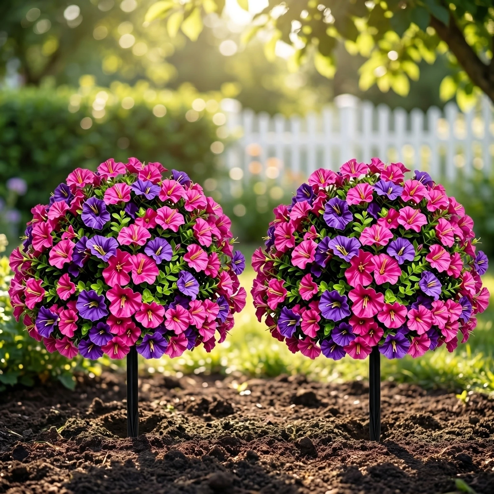 2pc Artificial Trumpet Flower Ground Insert Simulation Morning Flowers Garden Stakes Faux Flowers for Outdoor Yard Decor