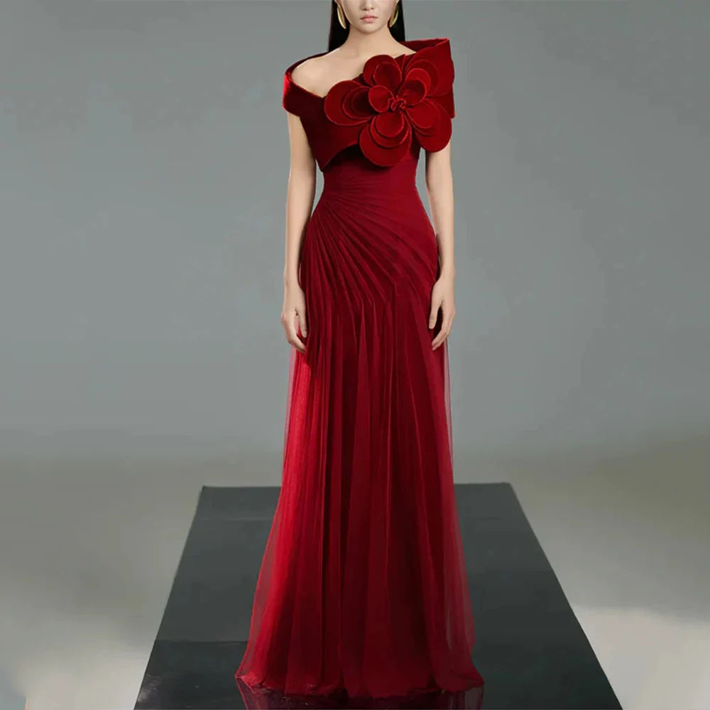 

Arya Classic Red Evening Dresses Tulle for Floor-Length Off the Shoulder Prom Dress Flower A-line Vestidos De Fiesta Customized