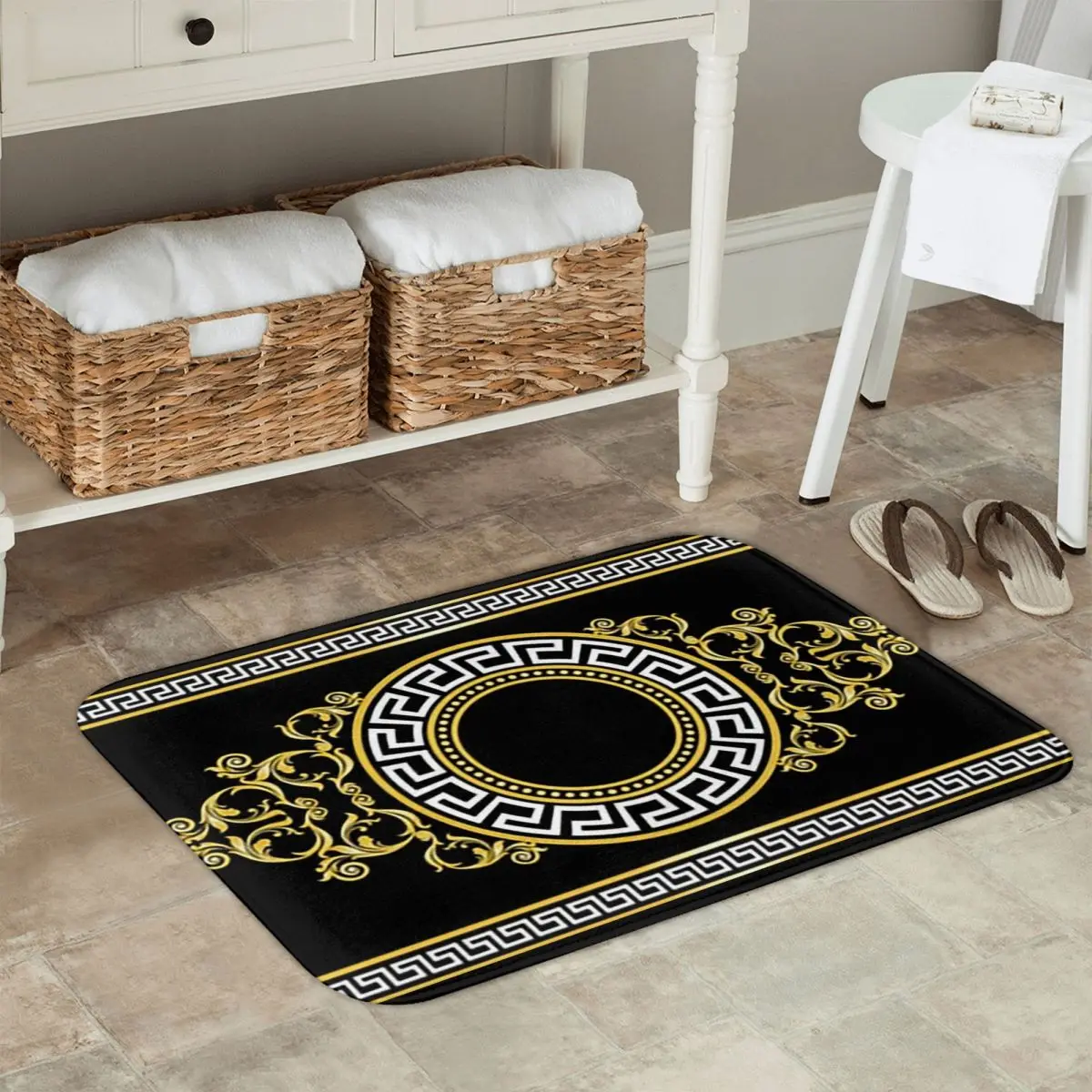 Luxurious Golden Lettering And Rotating Disc Design Anti-slip Doormat Floor Mat Carpet Rug for Kitchen Entrance Home Footpad Mat
