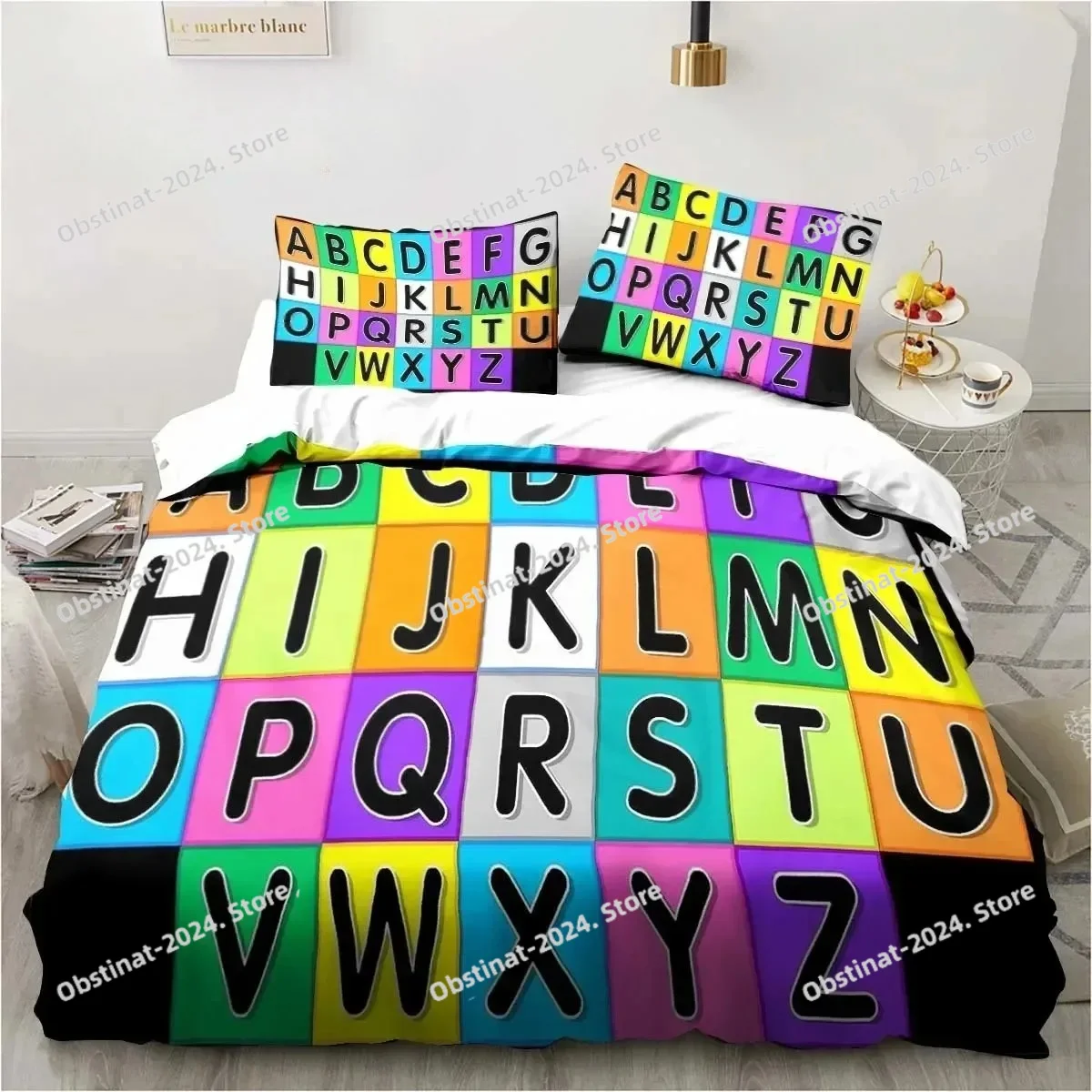 

3D Print Cartoon Educational Alphabet Bedding Set Boys Girls Twin Queen King Size Duvet Cover Pillowcase Bed boys Adult Bedroom
