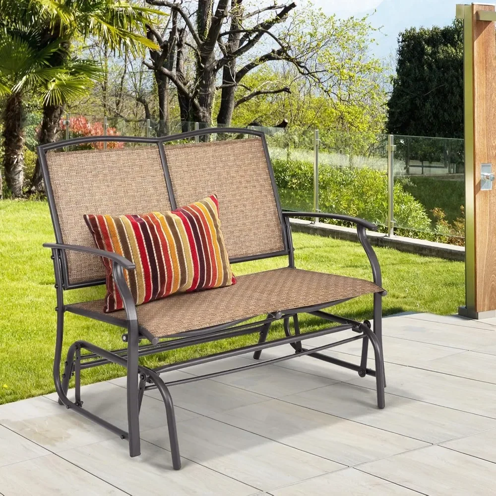 

2-Person Patio Benches, W/Heavy-Duty Steel Frame, Breathable Seat Fabric, Rocking Lounge Chair for Poolside, Garden&Backyard