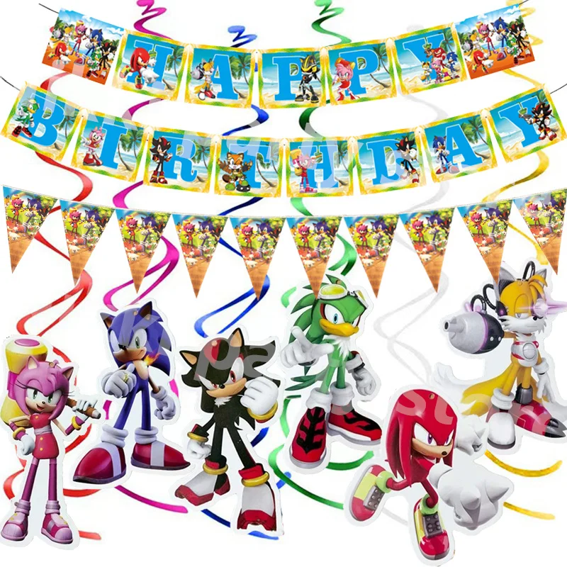 Sonic Banner the Hedgehog Toys Party Streamers Happy Birthday Party Favors Tło Baby Shower Supplies Kids Boys Gifts Toys