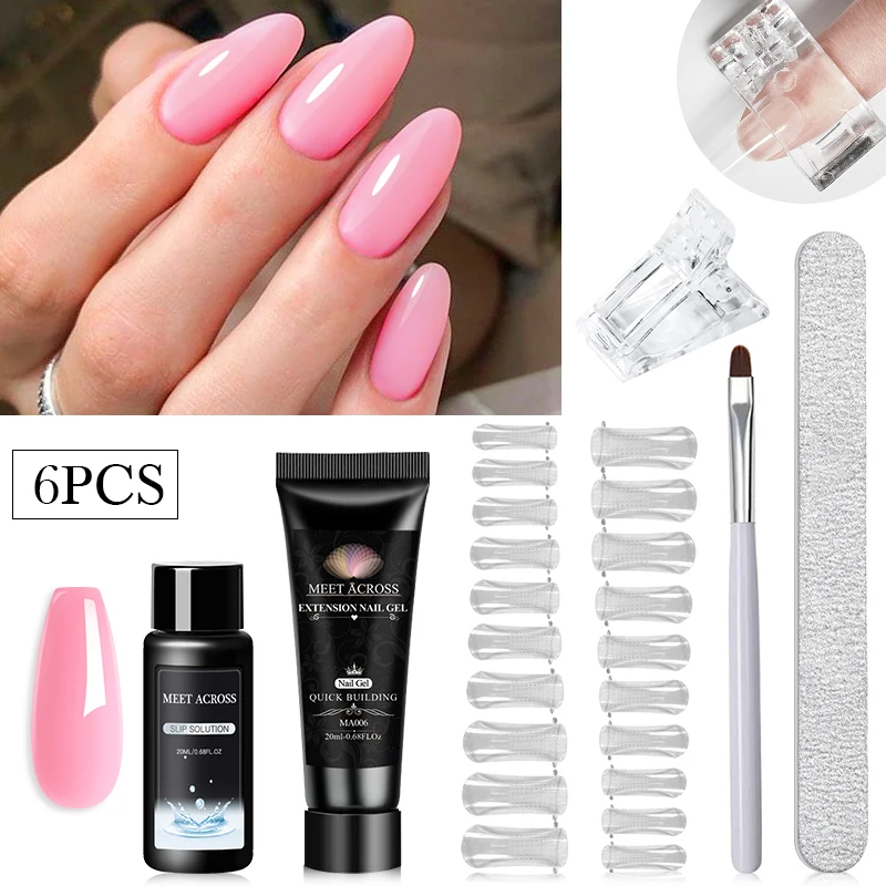 CONHEÇA ACROSS-Kit Gel Extensão Prego, Quick Building, Cristal Acrílico Duro, Nu Branco, Gel UV Construção, Conjunto de Esmalte, 20ml