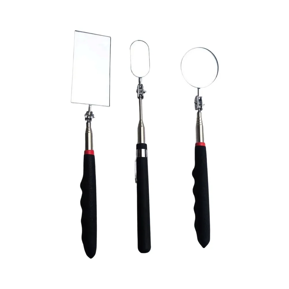 3 Piece Adjustable Inspection Mirror Set 360 Rotatable Telescopic Handle For Auto Repair Vehicle Maintenance Hand Tools