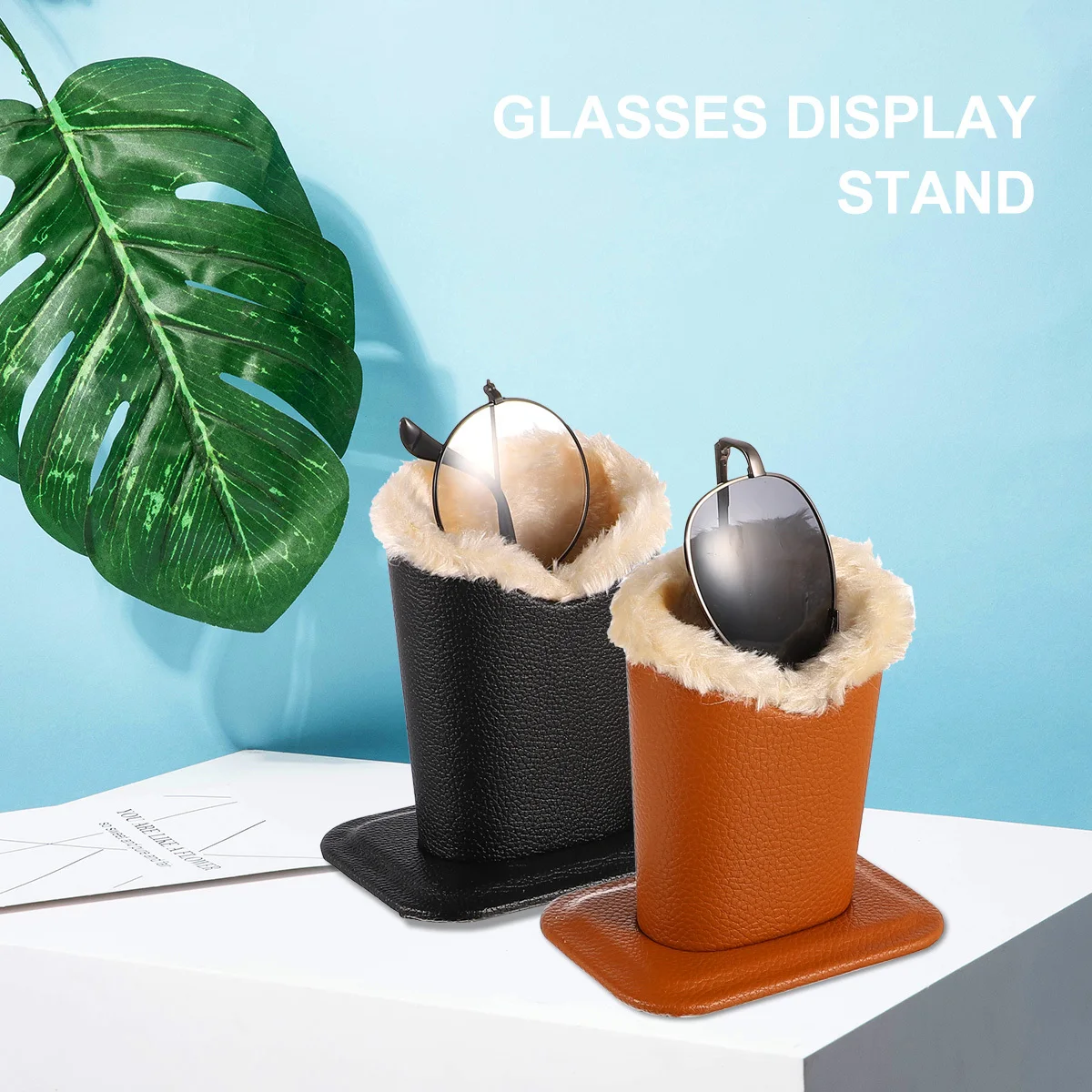 

2pcs Glasses Display Stand Stripe Lined Eyeglass Holder Desktop Decoration For Home Office Portable Tabletop