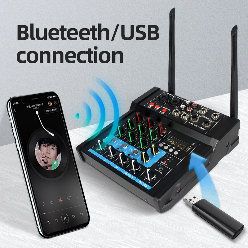 USB Record Computer Playback With Effects 4 Channels USB Audio Interface Mixer for singing