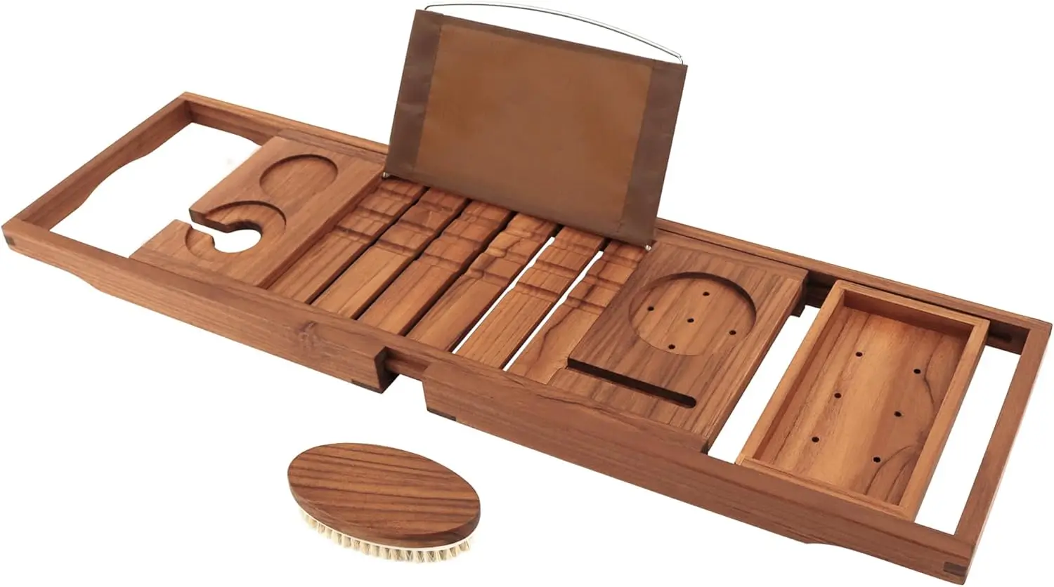 Bandeja de Bañera de Teca Premium, Bandeja de Baño de Madera Extensible para Bañera, Accesorios de Lujo para Bañera y Baño, Ideal para un Hogar Cálido