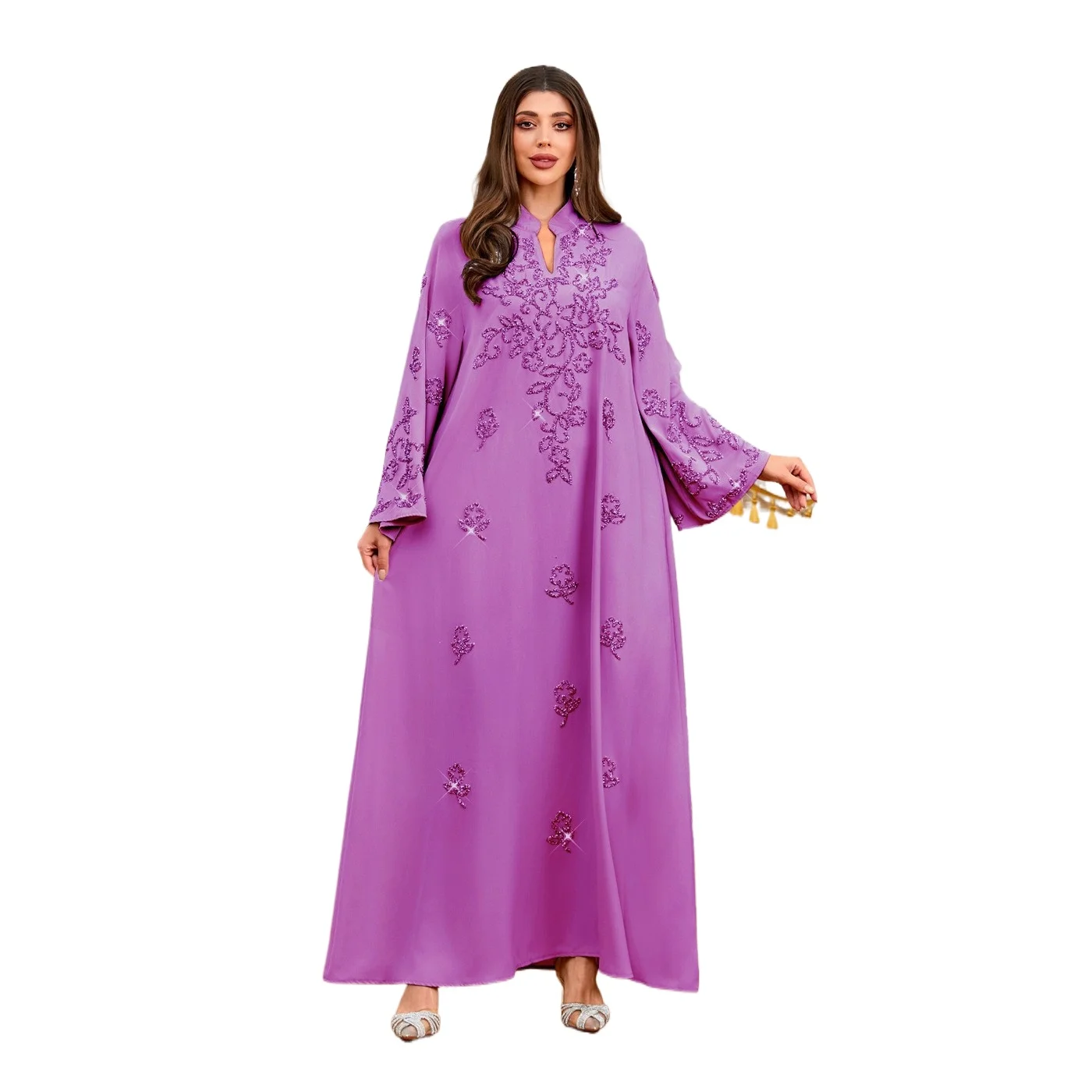 

2026 new Musilin clothing in stock, women's hand cranked rhinestone robe dress