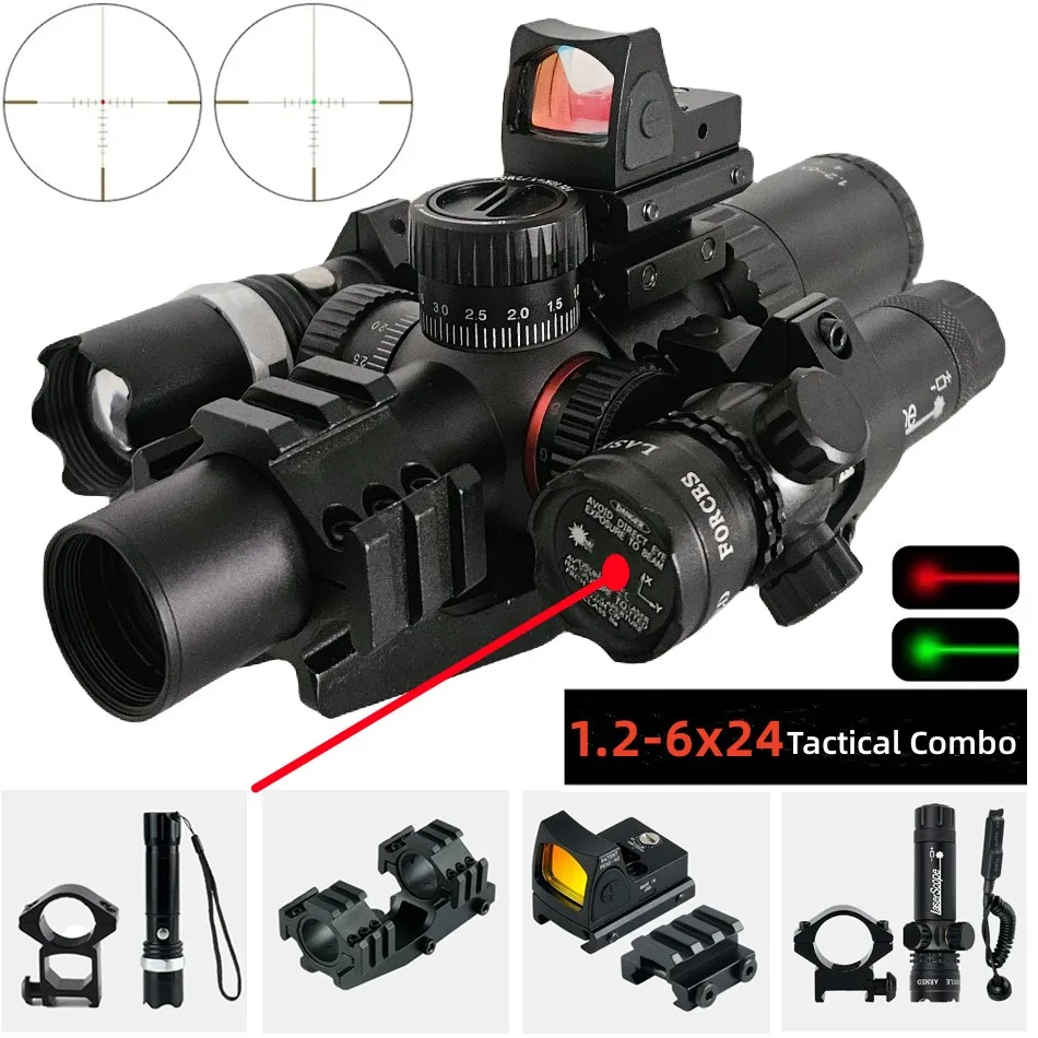 

Hunting Rifle Scope Red Green Dot Laser RMR Combo Tactical Riflescope 1.2-6x24 Telescopic Sight Spyglass Airsoft Optics Scope