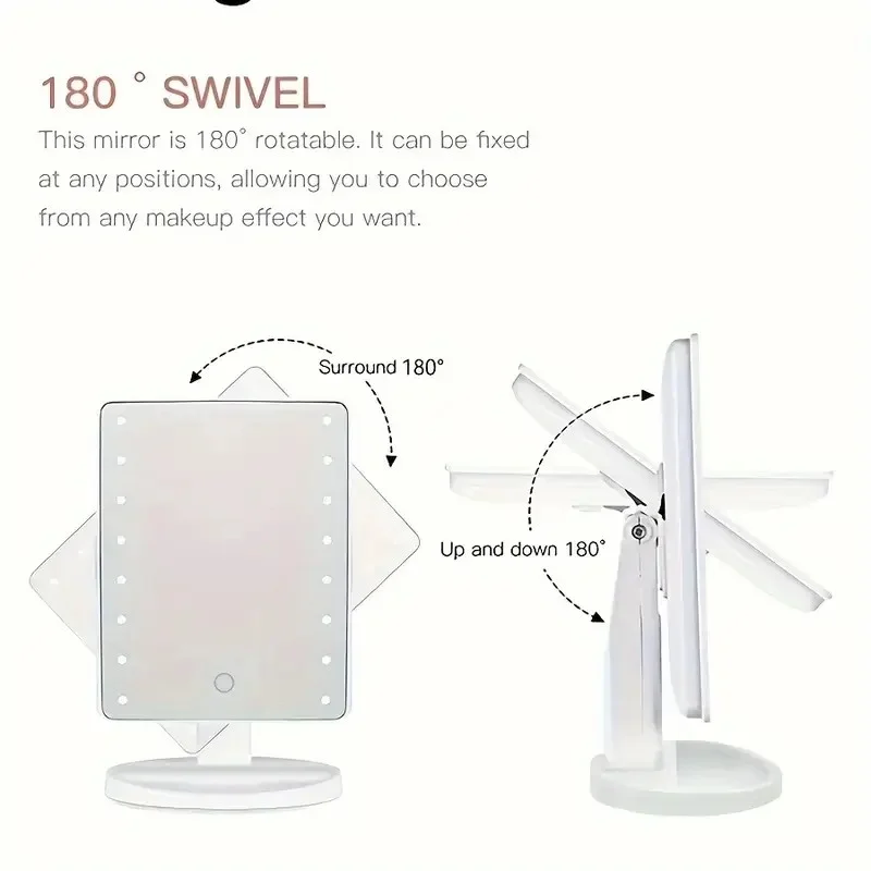 

1 шт., 16 светодиодов, вращающееся зеркало для макияжа с подсветкой, 3-скоростной сенсорный экран, регулируемая яркость, портативное косметическое зеркало для спальни, D