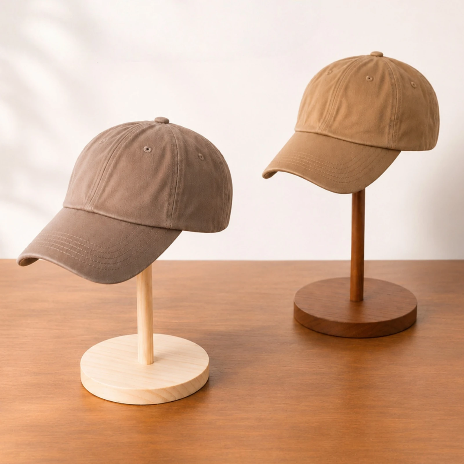 Hat Display Stand with Round Base Wooden Hat Stand Hairpiece Holder Freestanding Tabletop for Retailers, Home Organization
