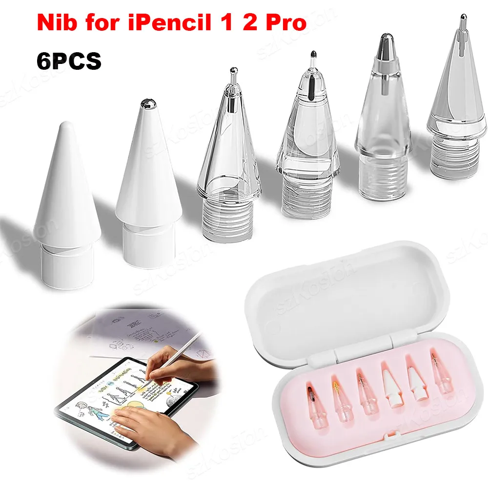 6-Pcs for Apple Pencil Pro/ 2nd Gen/ 1st Gen/USB C Replacement Pencil Tips Smooth Writing Drawing for iPad Pro Pen Nibs Set