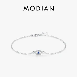 MODIAN 925 Sterling Silver Delicate Lucky Blue Eye Adjustable Bracelet Simple Chain Link For Women Pave Setting CZ Fine Jewelry