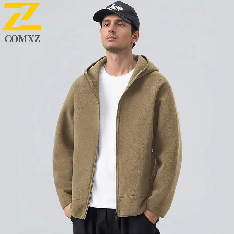 

COMXZ зимняя флисовая новая повседневная флисовая куртка с двойным лицом и капюшоном, модная теплая флисовая куртка, пальто