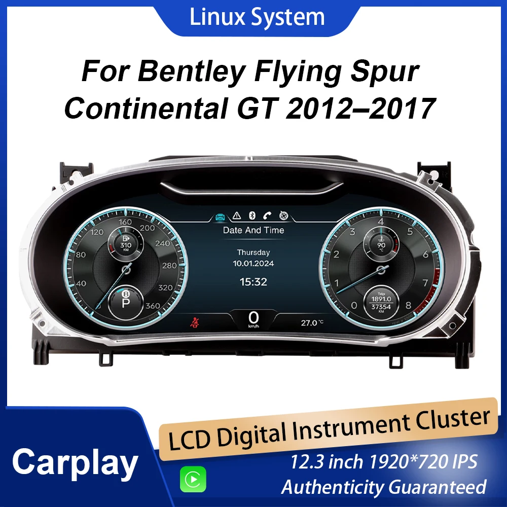 Digital Cluster Dashboard For Bentley Flying Spur Continental GT 2012-2017 Speedometer Wireless CarPlay Plug and Play