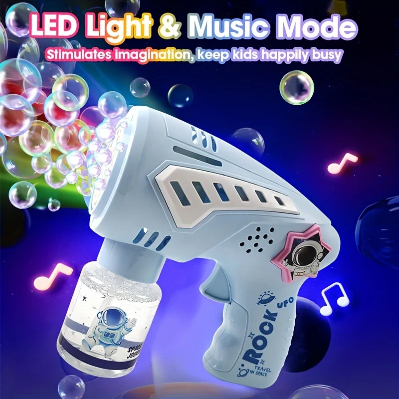 252, neues Modell einer Seifenblasenmaschine, mit LED-Lichtern und Musik, einem automatischen Seifenblasenmacher mit Weltraummotiv, der einen endlosen Spaß bietet